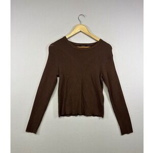 Dark Academia Wardrobe Womens Size M Brown Diamond Ribbed Long Sleeve Knit Top